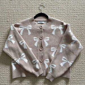 Smash + Tess Bow Knit Cardigan - Beige and White